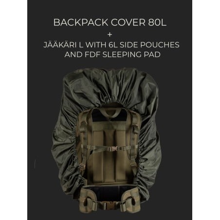 Savotta Backpack Cover 80L kann mit Jäger L plus Seitentaschen genutzt werden