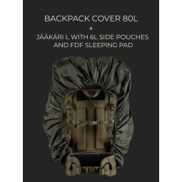Savotta Backpack Cover 80L kann mit Jäger L plus Seitentaschen genutzt werden