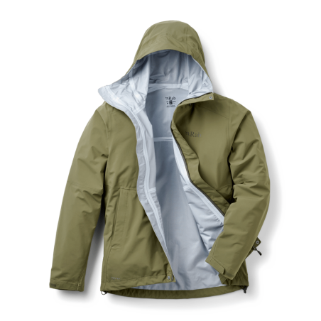 Rab Firewall Regenjacke Khaki geöffnet