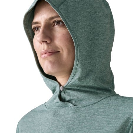 Patagonia Cap Cool Sun Hoody Peak Visions Damen mit Knopf unterhalb der Kapuze