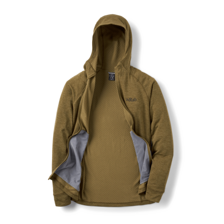 Rab Nexus Hoody Fleecejacke in der Farbe Oak geöffnet