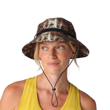 Outdoor Research Odyssey Bucket Hat Chestnut Alcove Print getragen Frontansicht