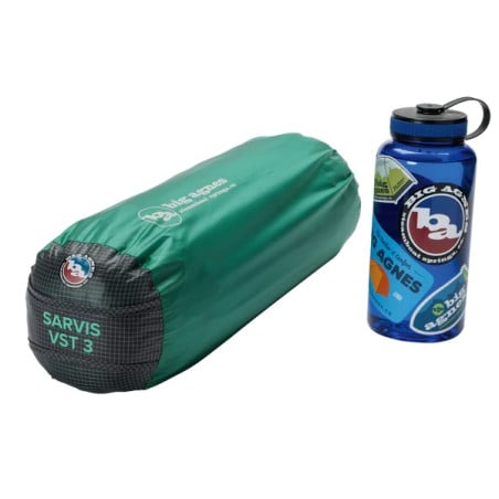 Big Agnes Sarvis VST 3 UL Zelt Packmaß verglichen mit einer 1L Trinkflasche