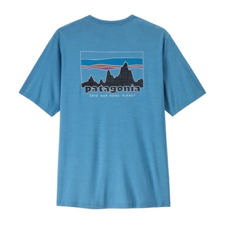 Patagonia Capilene Cool Daily Shirt '73 Skyline: Shore Blue Rückseite mit großem Logo