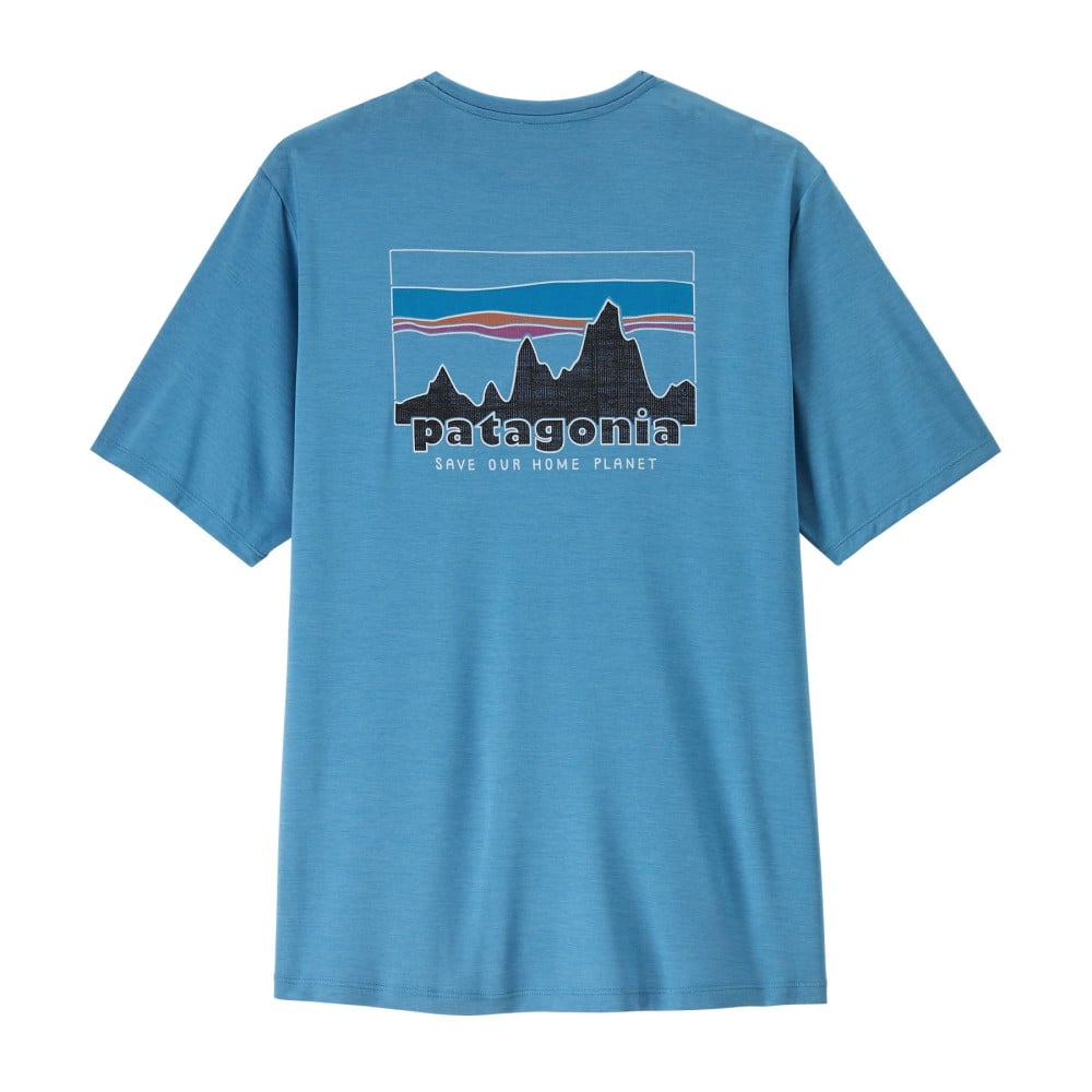 Patagonia Capilene Cool Daily Shirt '73 Skyline: Shore Blue Rückseite mit großem Logo