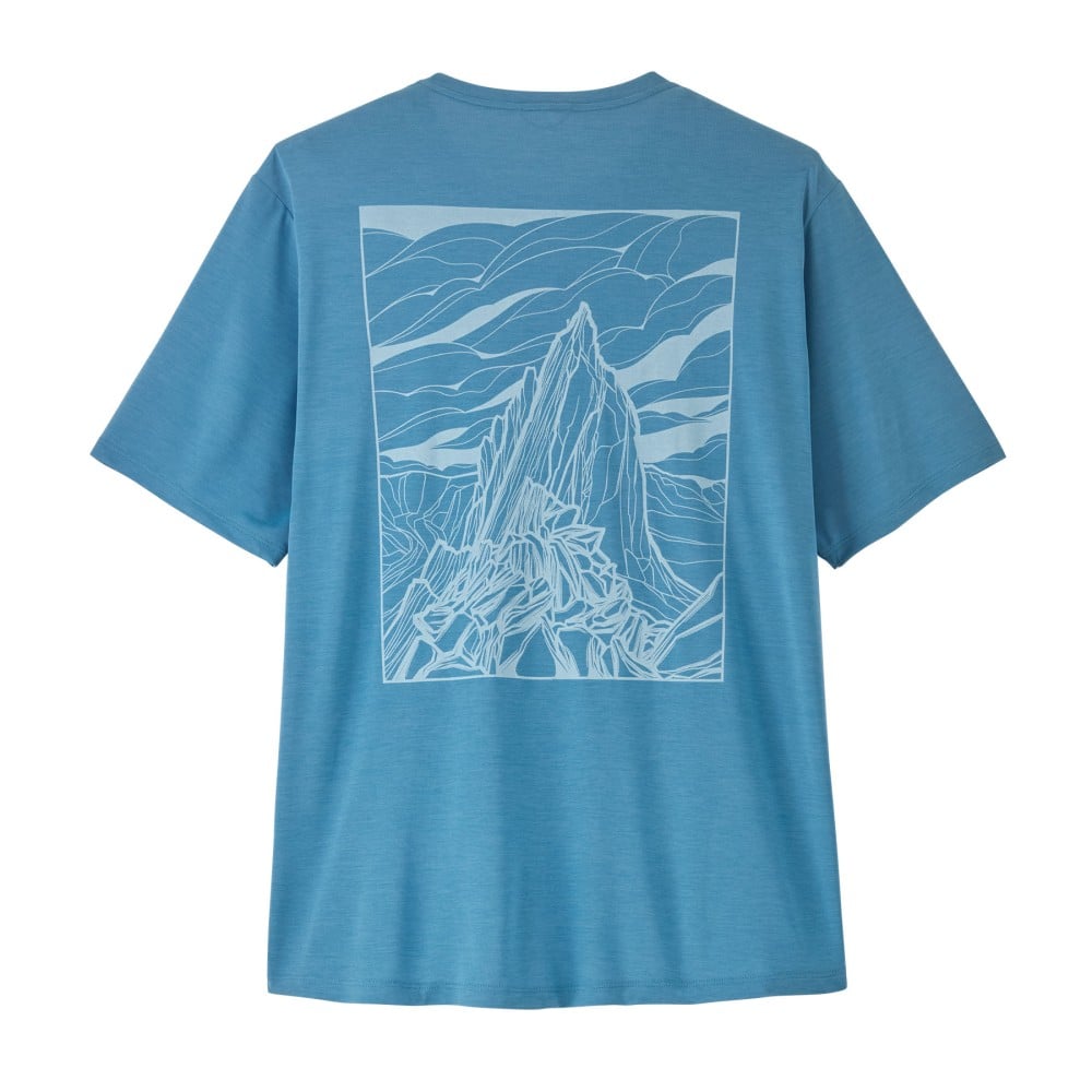 Patagonia Capilene Cool Daily Shirt Cloud Crag: Shore Blue Rückseite mit großem Print