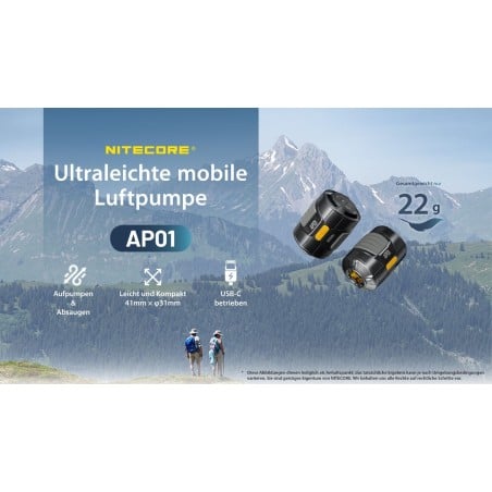 Nitecore AP01 Minipumpe zum Aufblasen von Isomatten und auch zum Ablassen der Luft