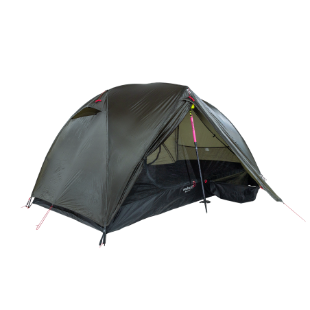 Wechsel Aeron 2 Ultraleichtzelt beispielhaft mit Trekkingstock und separat erhältlicher Wanne für Apsis