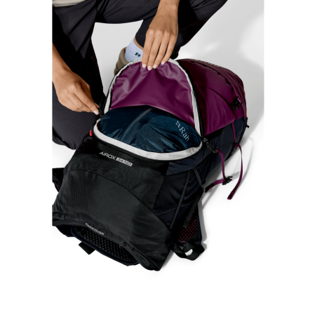 Frontzugriff am Rückseite Rab Airox ND34L Wanderrucksack Damen Mulberry Black