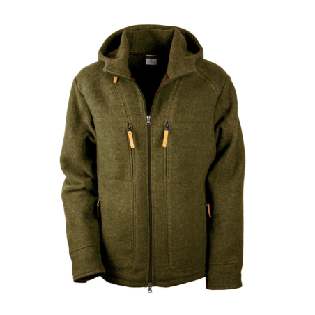 Steinkauz Lodenfleecejacke Kapuzenhuber Moosgrün Herren mit zwei großen Brusttaschen
