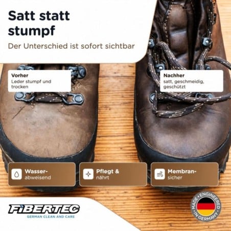 Fibertec Shoe Wax Pflege & Imprägnierung unterschied Vor und Nach der Behandlung
