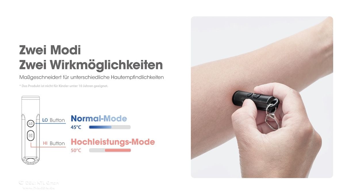 Anwendung eines Mückenstifts am Beispiel vom Nitecore Bite Healer mit 2 verschiedenen Modi