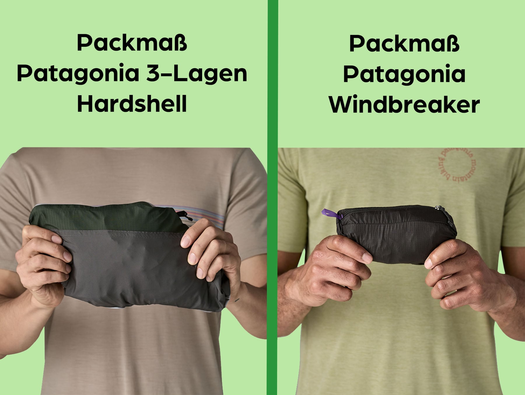Packmaße von zwei verschiedenen Patagonia Jacken