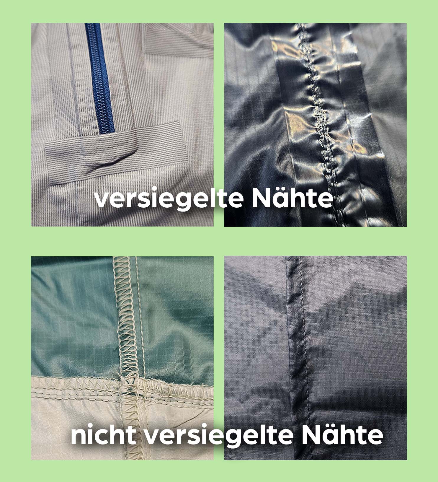 Beispielbild wie versiegelte und nicht versiegelte Nähte aussehen